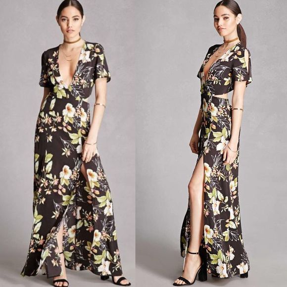 NIGHTWALKER Dresses & Skirts - Nightwalker Black Floral Cut out Maxi Dress